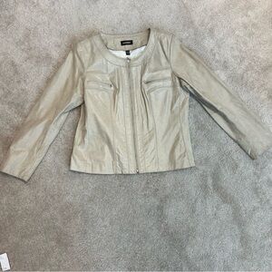 Danier Leather beige tan brown leather moto jacket full Zip Sz 2XL